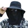 Outdoor Sunscreen Hat with Face Neck Cover And with Lace-Up Design Hollow Mesh Large Brim Anti-UV Sunlight Protection Outdoor Fishing Travel Cap