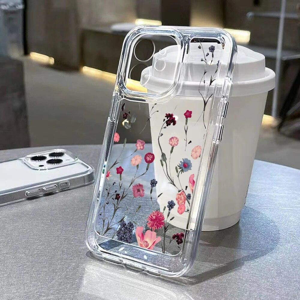Прозрачный чехол для телефона с цветочным рисунком для iPhone 13, чехол для iPhone 11 14 15 Pro 12 Pro Max XR XS X 7 8 Plus SE, эстетический чехол с цветочным принтом