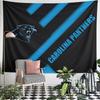 Black and blue diagonal stripes with a panther logo and text. Patterned tapestry for bedroom and living room home decor