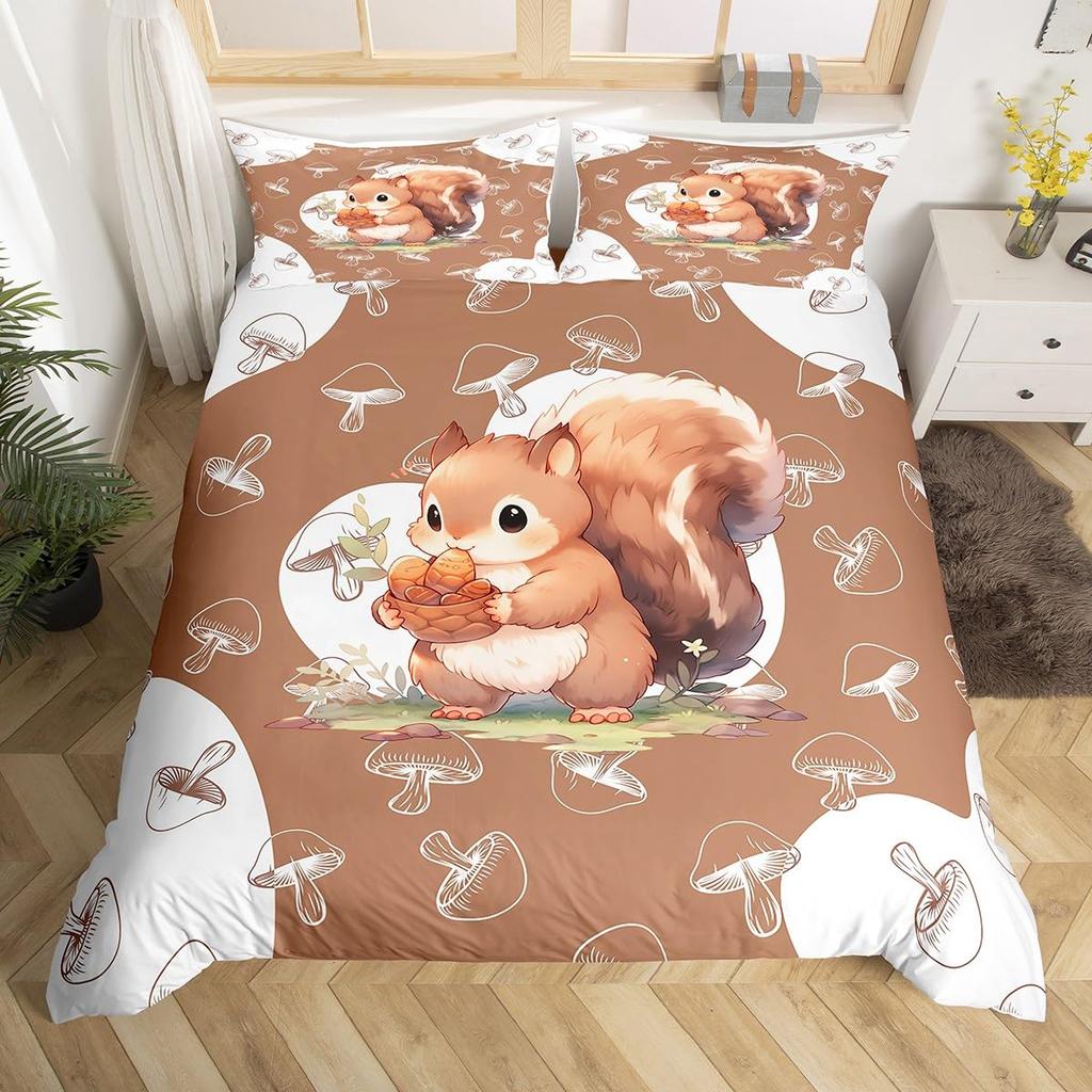Lovely Squirrel Duvet Cover Cartoon Animal Starry Sky Moon Universe Blue Cloud Bedding Set Watercolor Painted Art Quilt Cover