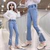 Denim Pants for Teenage Girls Jeans Spring Autumn Fashion Casual Loose Blue Bow Kids Leg Pearl Wide Pants Children Trousers