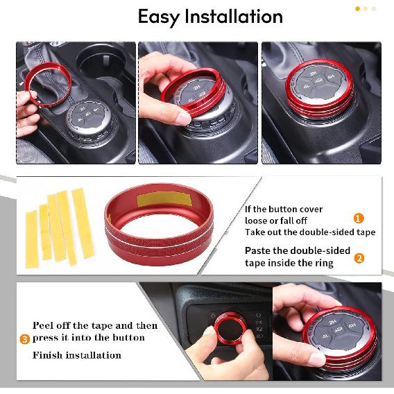 for -2025 Ford Bronco AC Knob Cover Accessories Center Console Switch Volume Temp Control Button Ring Trim-Red 6Pcs (Not fit Bronco Sport)