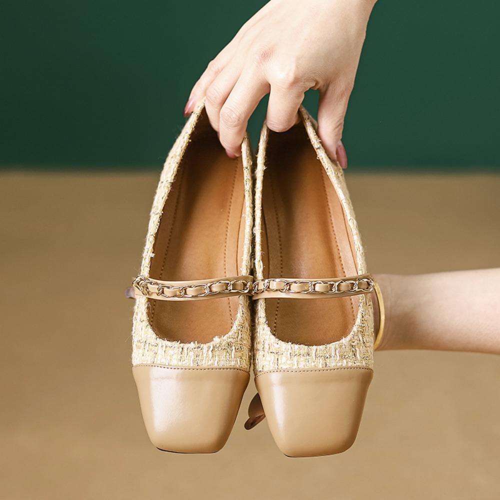 Fashion French Style Single Shoe Women's Spring 2025 New Patchwork Scoop Shoe Womens Straight Strap Retro Mary Jane Shoes Ladies Heels