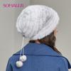 Winter Mink Fur Hats for Women Warm Loose Casual Girls Slouchy Beanie for Cold Weather
