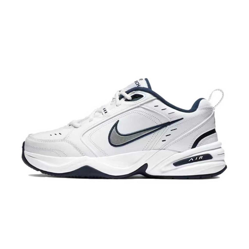 Nike Air Monarch 4 Chunky Sneakers Unisex Low Top White/Blue 415445-102(Team1166-blue)