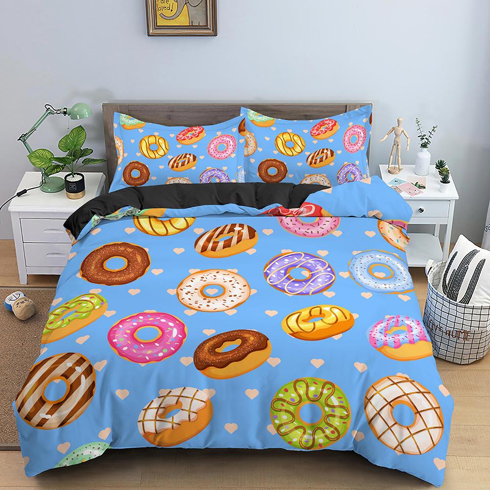 Colorful Donut Print King Queen Full Size Bedding Set Duvet Cover Set Quilt Set For Adults Kids Teens Polyester Bedding Bedroom