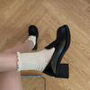 Thick High Heels Versatile British Style Small Leather Shoes Women's 2025 Spring and Summer New Korean Version Black Mary Jane Shoes Loafers