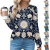 Women's Fashionable Casual Floral Retro Print Pleated Comfortable Round Neck Loose Long Sleeve T-shirt Top
