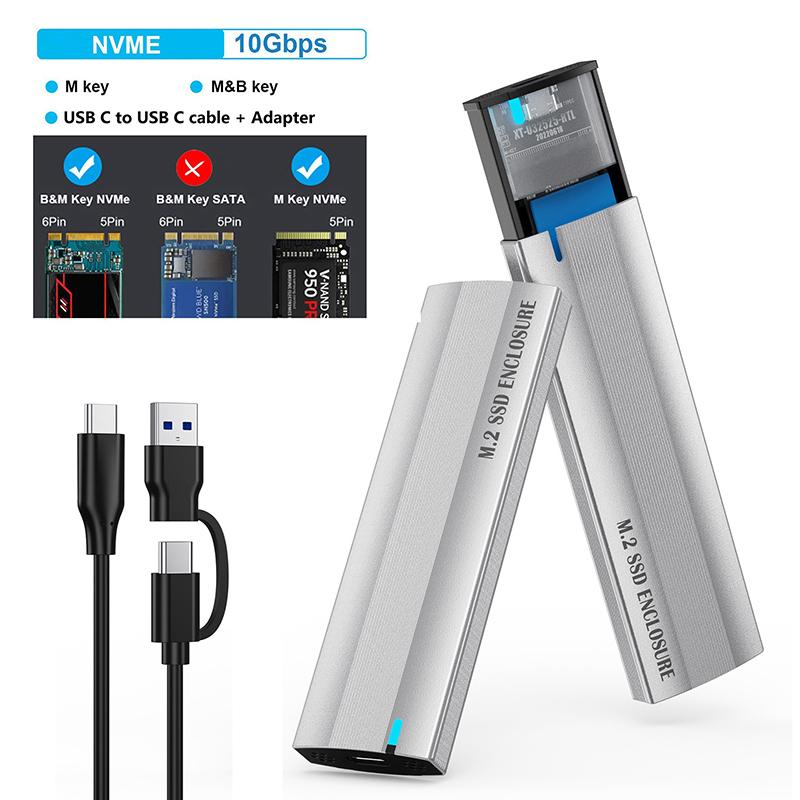 Корпус для внешнего SSD M.2 NVMe PCIe / NGFF SATA с двойным протоколом, 10 Гбит/с, USB Type-C, поддержка ключей M и B&M
