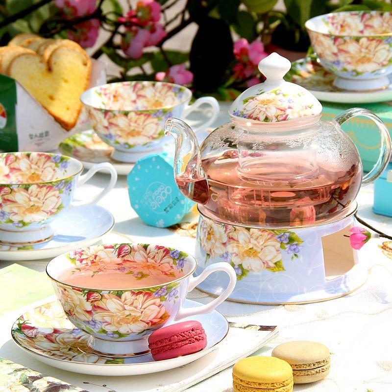 Англо-британский чайный сервиз для домашнего офиса, кафе, высококачественная фарфоровая чайная чашка, блюдце, ложка, стеклянный чайник, набор чайной посуды в подарок