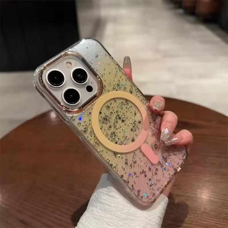 Для iPhone 16 15 Pro Max Magsafe Case Роскошный блестящий золотой фольгированный магнитный беспроводной зарядный чехол для iPhone 13 14 Pro Max Милый чехол