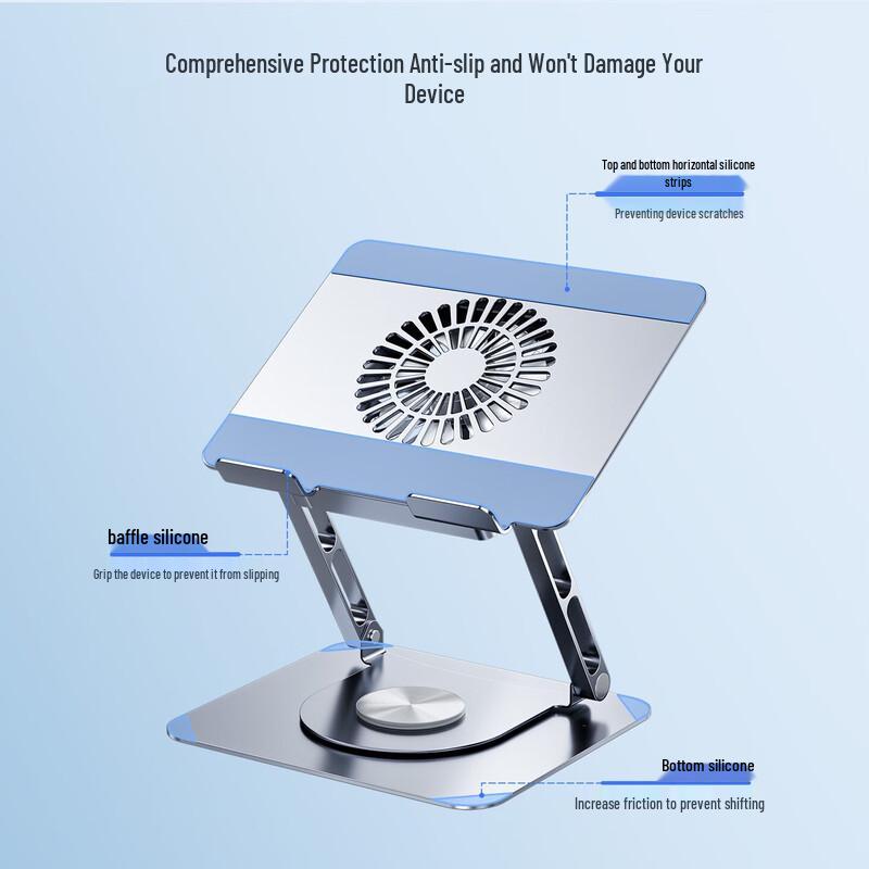 llano Adjustable Laptop Cooling Stand with 360° Rotation and Fan