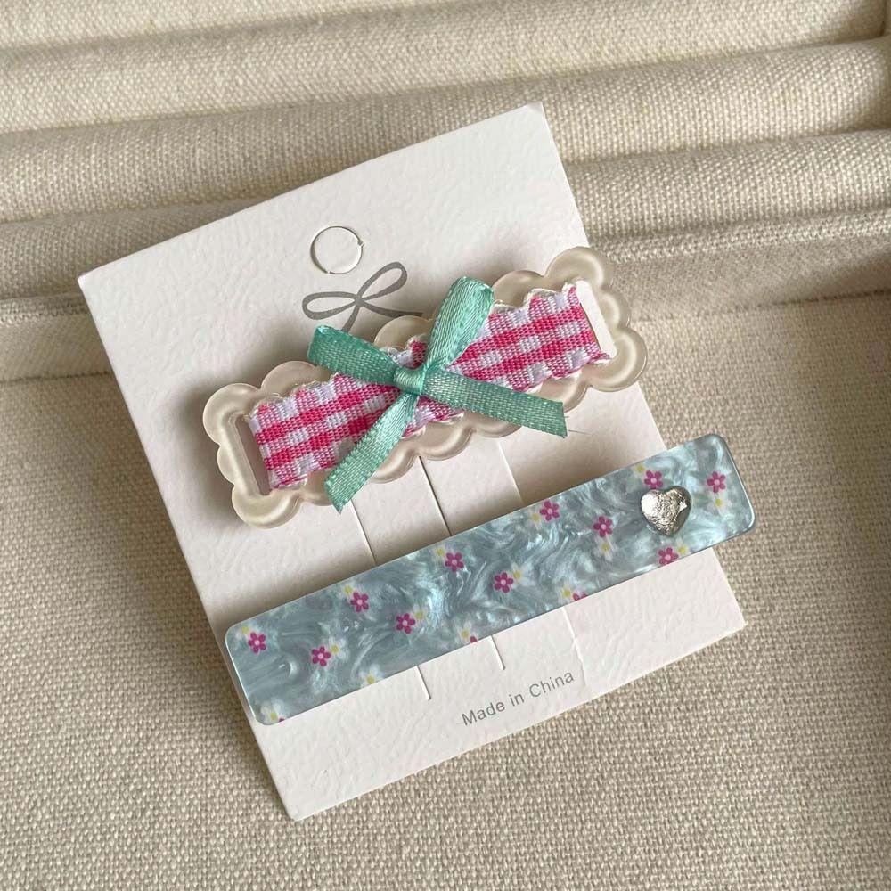 2 шт./компл. Корейский стиль Мультяшный кот Заколки-автоматы Корейская заколка для волос Бант Клетчатая заколка для волос Лето