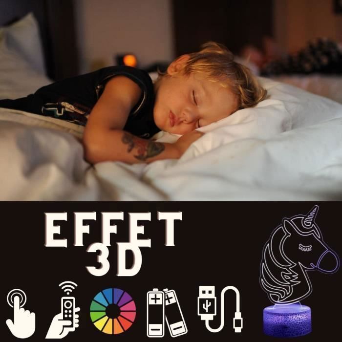 Veilleuse 3D LED - Licorne - Multi Couleurs - Tactile - Télécommande - Décoration Enfant
