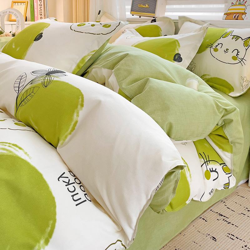 Thickened Skin-friendly Cotton Sheets Four-piece Quilt Cover Twill Sheets Cartoon Dormitory Three-piece Set