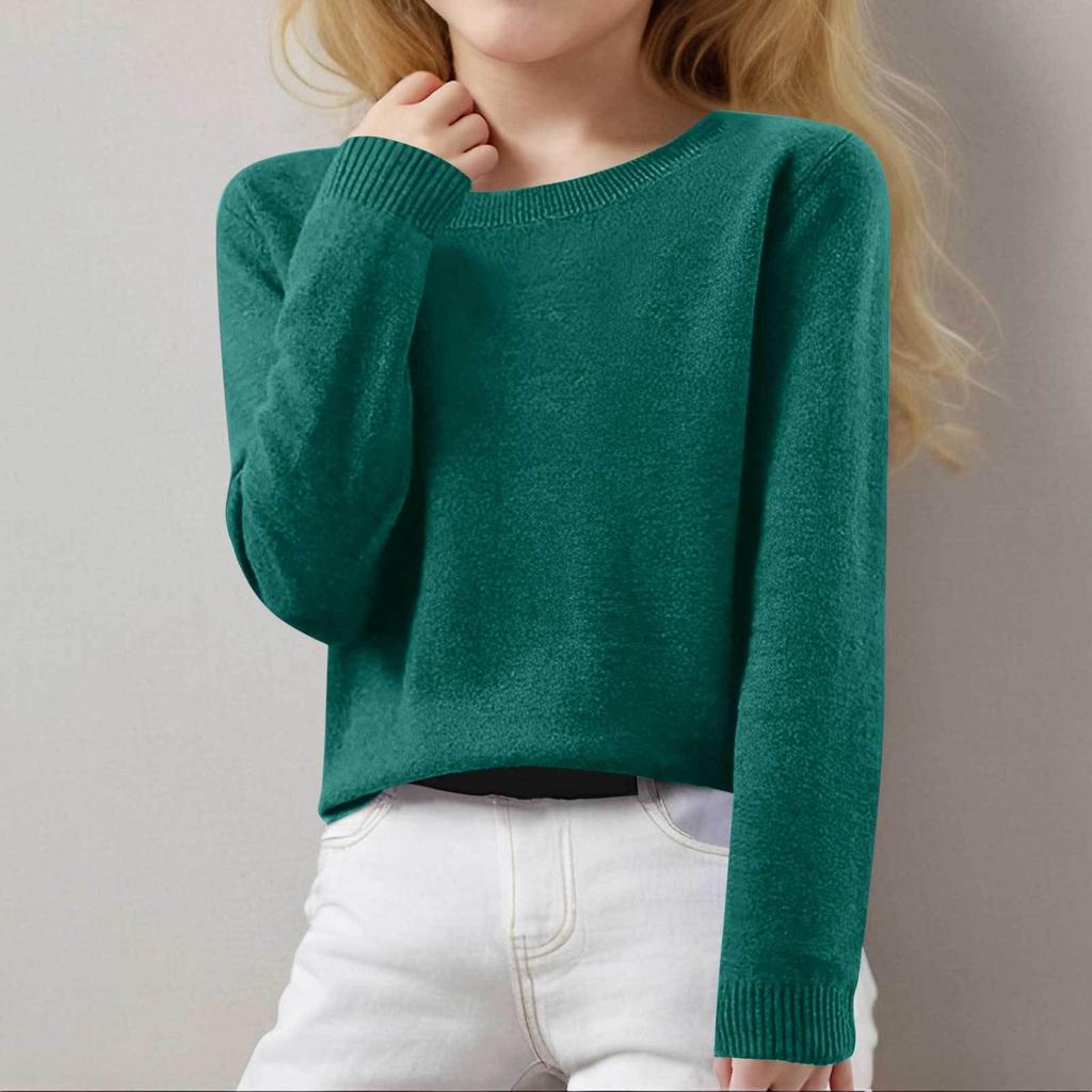 Girls Long Sleeve Round Neck Knit Pullover Jumper Tops Spring Base Layer Top Thermal Undershirt Youth Underwear 8-16Years