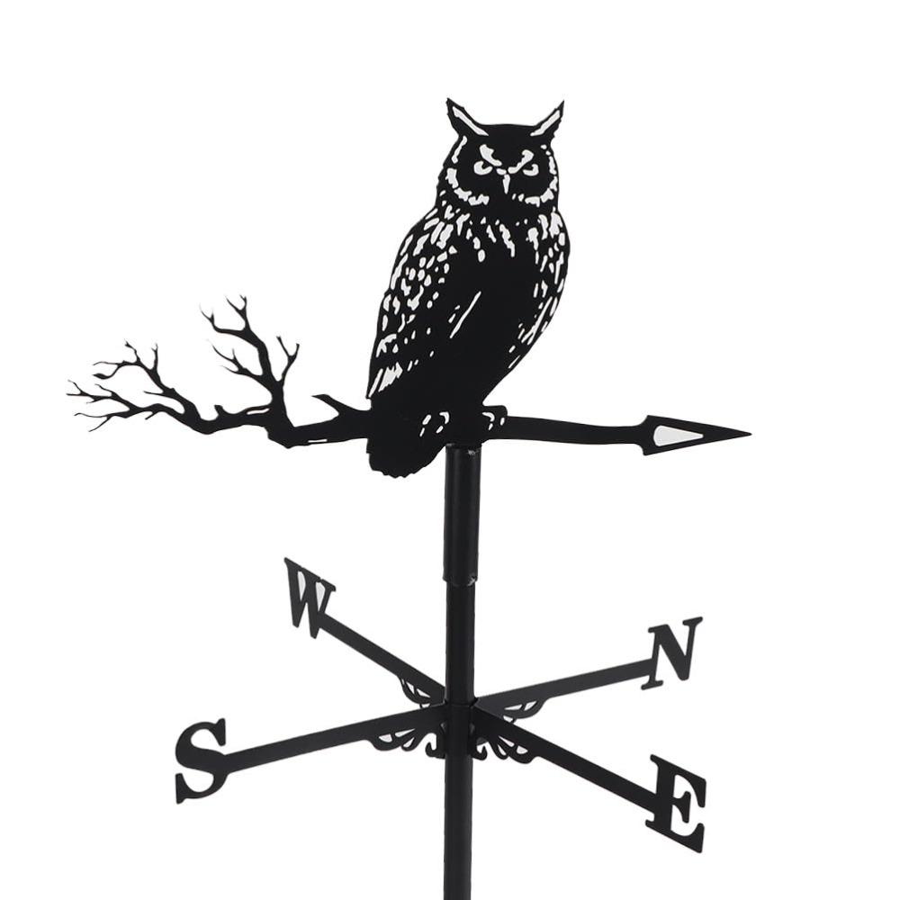 Creativity Owl Weather Vane Black Metal Wind Vane Outdoor Crafts Roof Garden Decorations Wind Indicator