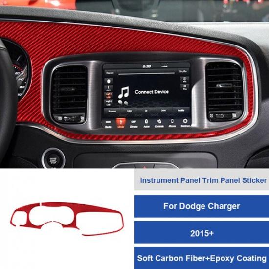 Glossy Carbon Fiber Car Dashboard Navigation Cover For Dodge Charger 2015-