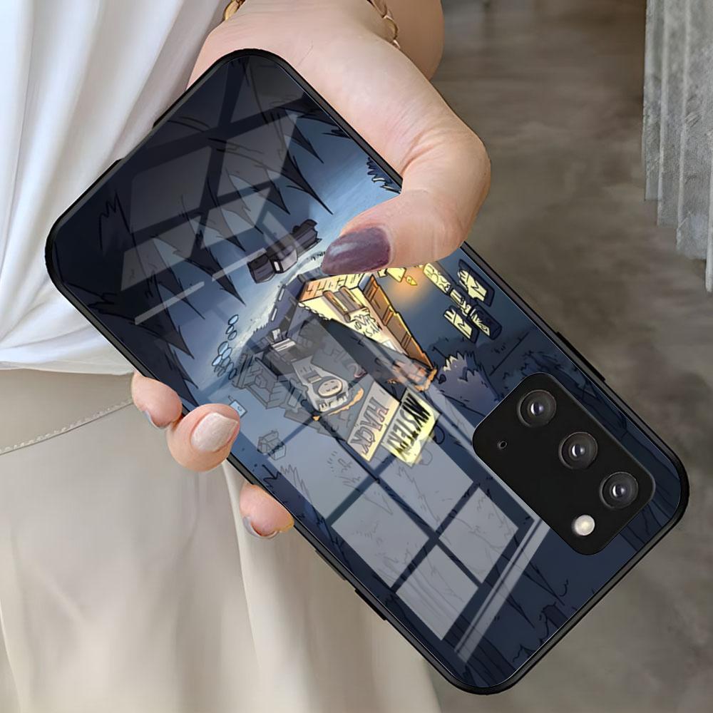 Мультяшный G-gravity Ретро F-falls Чехол для телефона Для Samsung S26 S25 S24 FE S23 S22 S21 Plus S20 Ultra Note20Ultra Черная стеклянная крышка