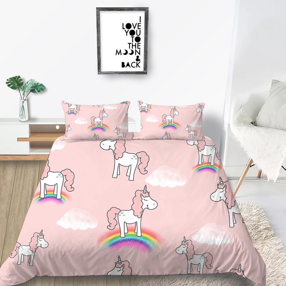 2023 Новый стиль, домашний текстиль, уникальный дизайн, комплект пододеяльников с 3D принтом единорога, покрывало для кровати, комплект постельного белья одного размера для девочек