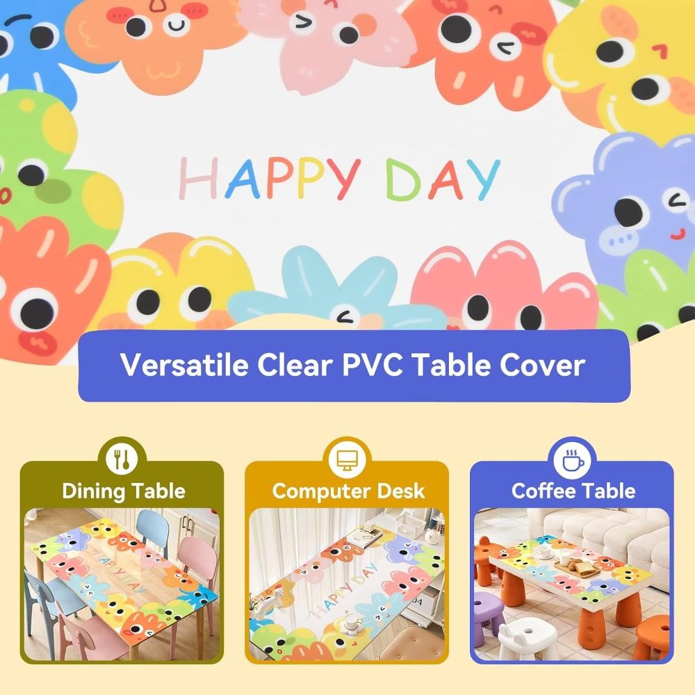 Kids' Table Protector Cover 47x24 Inch-Cute Cartoon Printed Waterproof Oil-Proof PVC Pad Desk Protector Mat