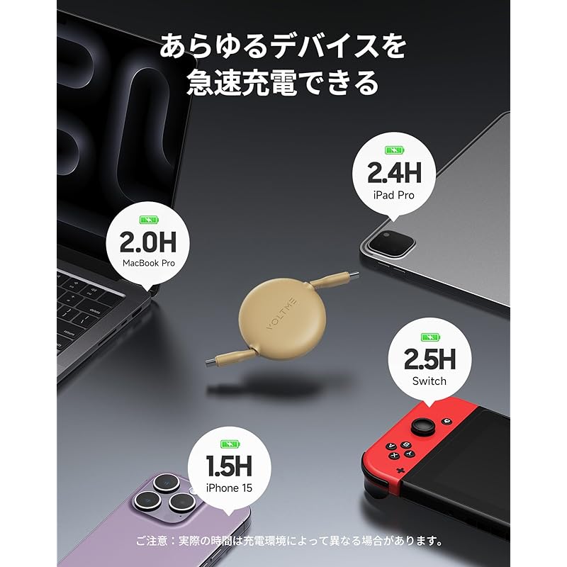 USB Type C Cable VOLTME Roll-up Type USB-C To 100W 5A PD3.0 Fast Charging Type C Double Pull Type Data Transfer 480Mbps Not Tangled Lightweight