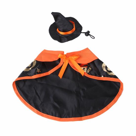 1 Set Pet Halloween Costume, Cat Wizard Hat And Cape, Cute Pumpkin Print Pet Apparel for Small Dogs Cats Festive Party Wear