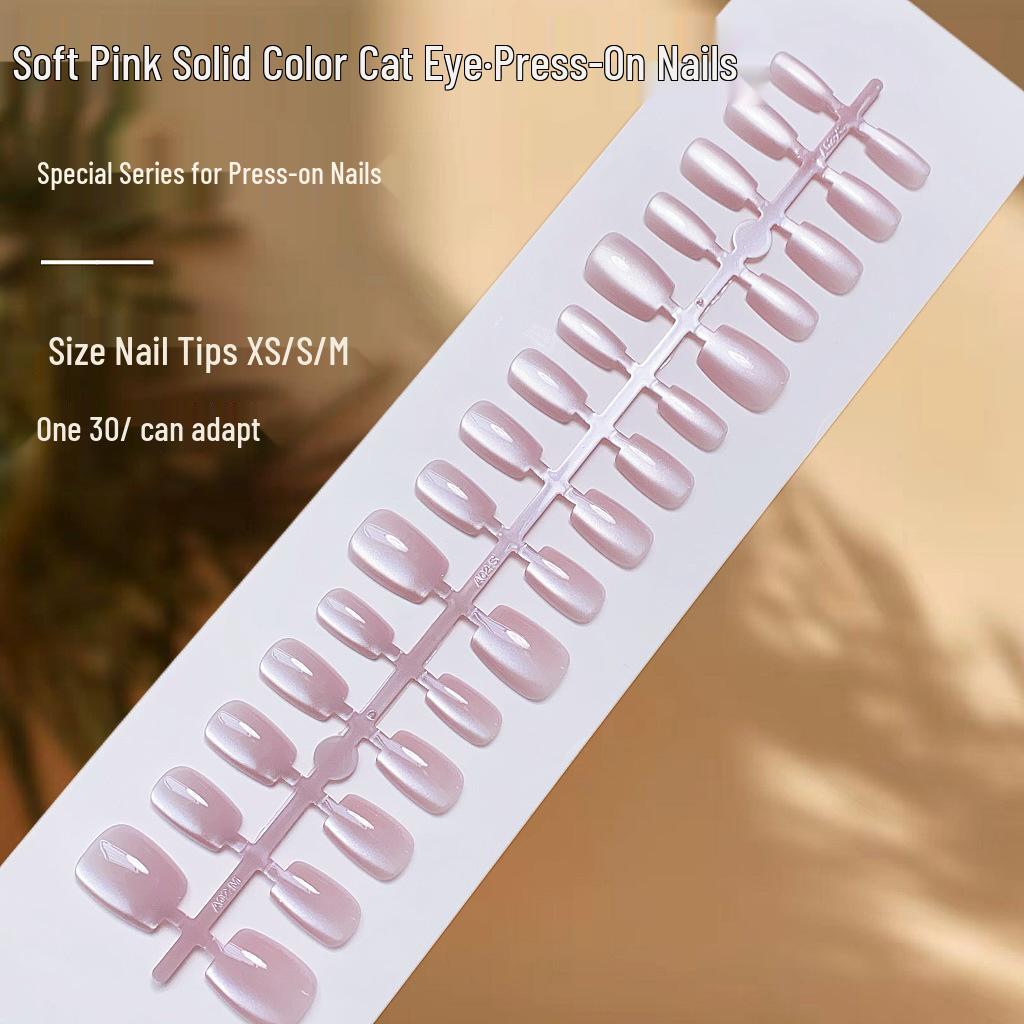 Нейл-арт «Кошачий глаз» со стеклянными бусинами - Однотонные накладные ногти премиум-класса для повседневной носки