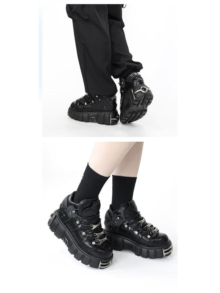 Весна 2024 г. Женские высокие кожаные ботинки в готическом стиле с толстой подошвой