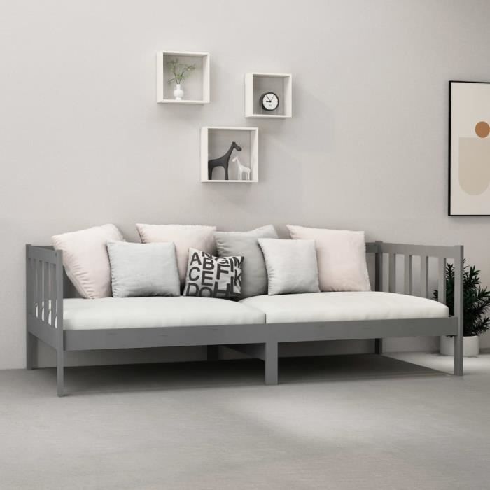 VidaXL Daybed with Mattress 90x200 Cm Grey Solid Pine Wood 3083611