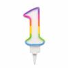 Bougie D'anniversaire Chiffre 1 - Multicolore - Support En Plastique - Hauteur 7.8 Cm