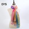 Имитация шерсти шаль Радужный цветной художественный принт шарф-накидка с кисточками Женский пончо шаль одеяло шарф