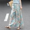 Summer New Literary and Retro Printing Loose Wide-leg Pants Nine-point Casual Cotton and Linen Skirt Pants Women