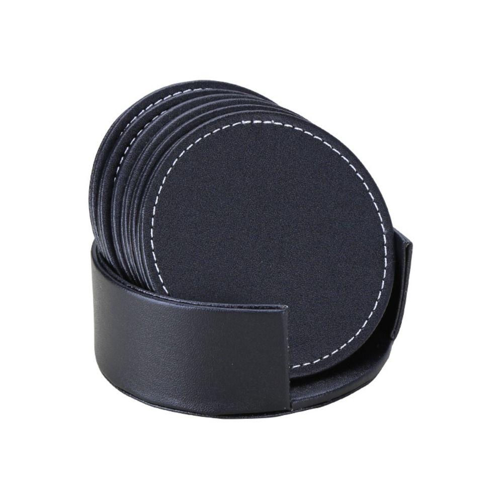 6Pcs Holiday Gift Heat-resistant Leather Coaster Business Luxury Tea/Coffee Cup Pad Non-slip with Base Insulation Mat Party