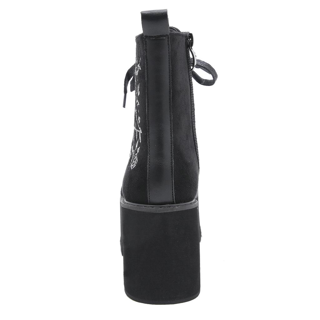 Модные ботинки на платформе с цветочным принтом и звездами, женская замшевая кожаная обувь в стиле панк на массивном каблуке, готическая обувь для ночного клуба, шнуровка на молнии сзади