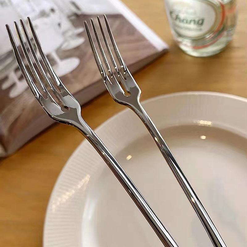 Обеденная вилка из нержавеющей стали с длинной ручкой, набор столовых вилок, корейские столовые приборы, четыре зубца, вилки для салата, десерта, фруктов, кухни