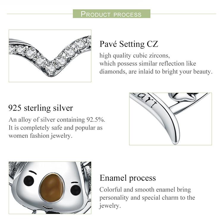 BAMOER, высококачественное настоящее серебро 925 пробы, ожерелья с подвеской в ​​виде милой коалы в форме сердца