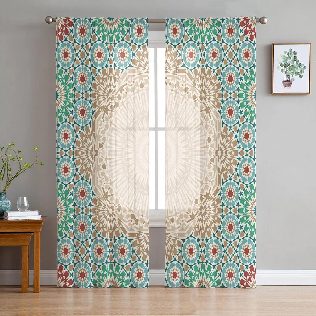 Morocco Ornament Tulle Curtains for Living Room Bedroom Window Sheer Curtains Kitchen Balcony Voile Curtains