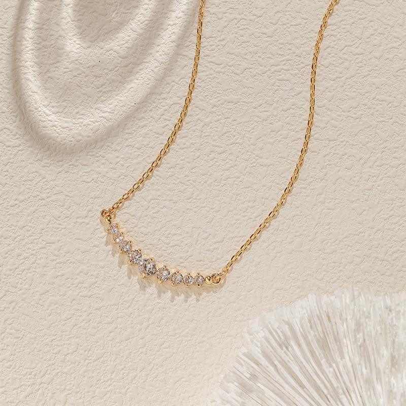 Gold Plated Curved CZ Smile Pendant Necklace