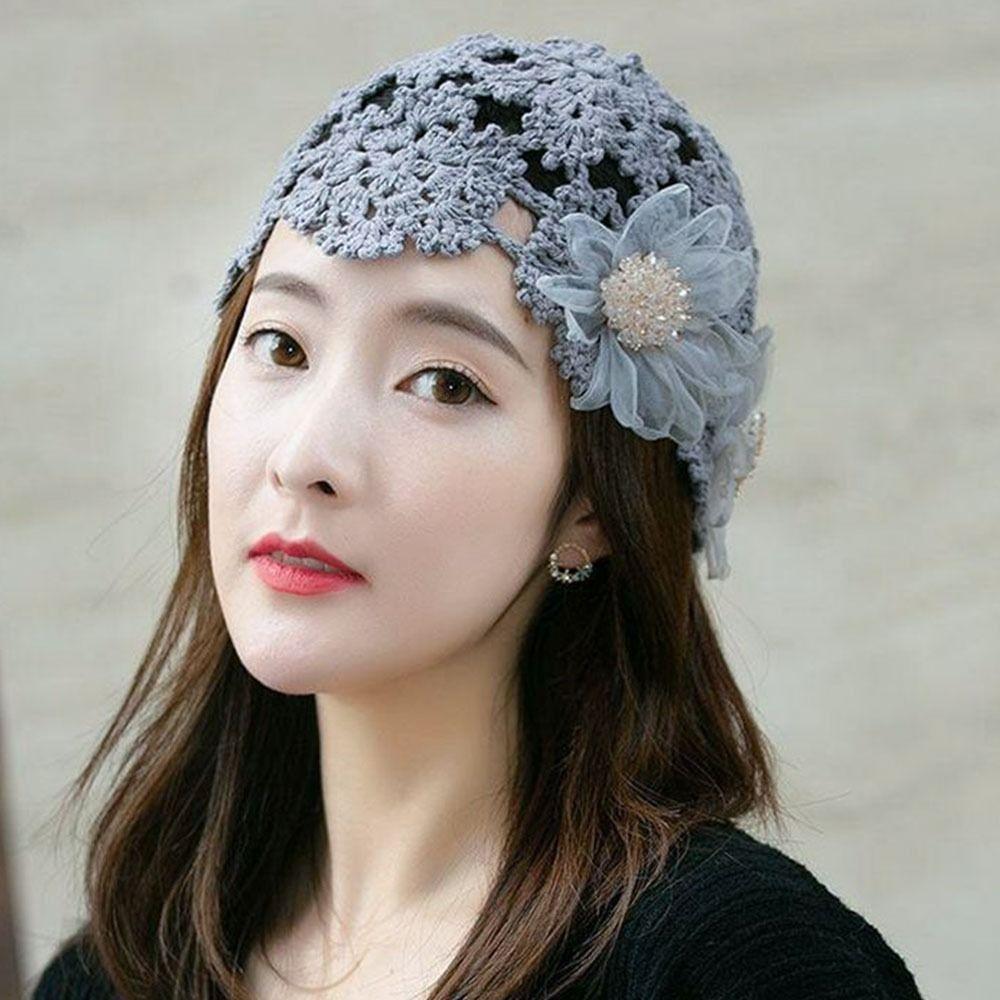 Цветы Берет Кепка Кружева Skullies Hat Дышащая вязаная шапка для женщин
