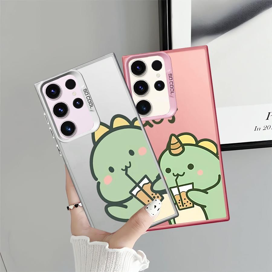 Case for Samsung Galaxy S24 FE S23 Note 20 Ultra S25Edge S25 S21 S20 FE S22 Ultra Phone Cover Adorable Milk Tea Drinking