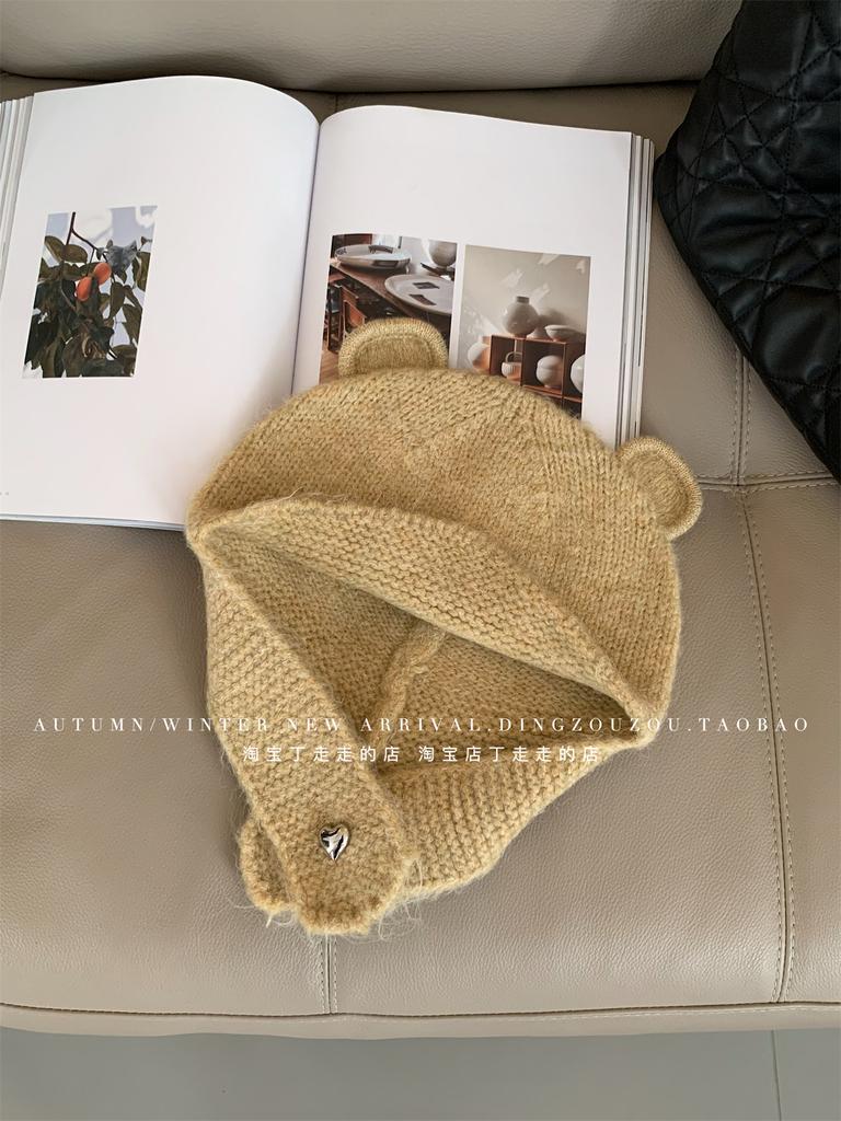 Bear wool hat female cute face small wool knitted hat warm ear protection Lei Feng hat wholesale