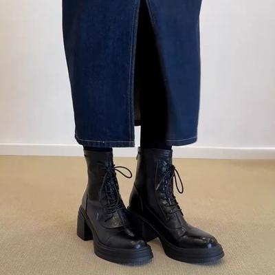 Французский ретро стиль круглый носок толстый каблук короткие ботинки женские 2025 новые универсальные модные тонкие ботинки задняя молния ботинки Мартин