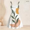 Женское платье большого размера на тонких бретельках с открытыми плечами, принт в виде сердца, кардиограммы, ботанического искусства, расклешенное платье