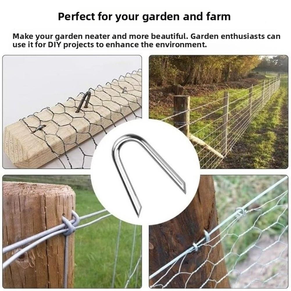 U Shaped Galvanized Steel Fence Stakes 400 Pieces for Reliable Garden For Fencing and Cable Wire Support Rust Resistant
