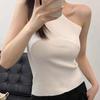 Premium off-the-shoulder slanted shoulder knitted suspender vest for women's summer wear, slim and thin, beautiful, sleeveless top