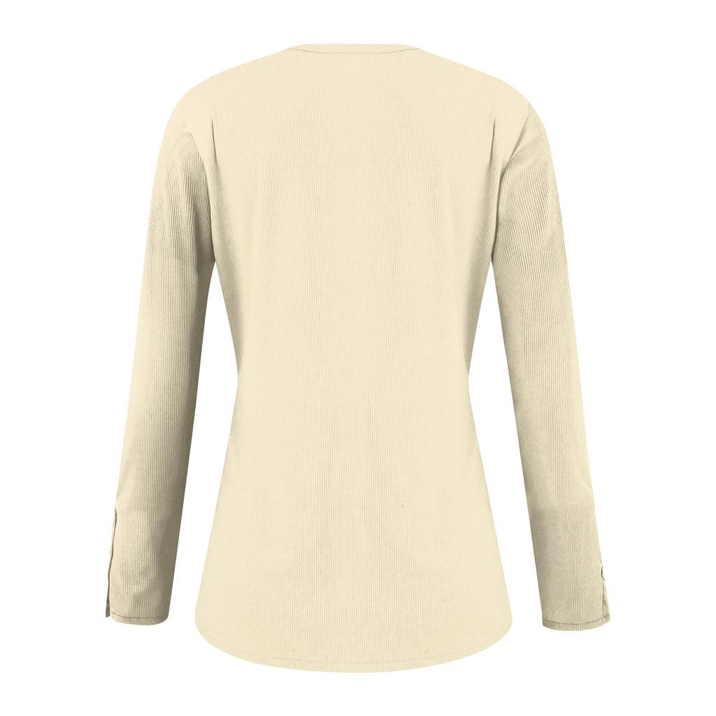 Женская футболка, модный повседневный однотонный топ на пуговицах с длинным рукавом