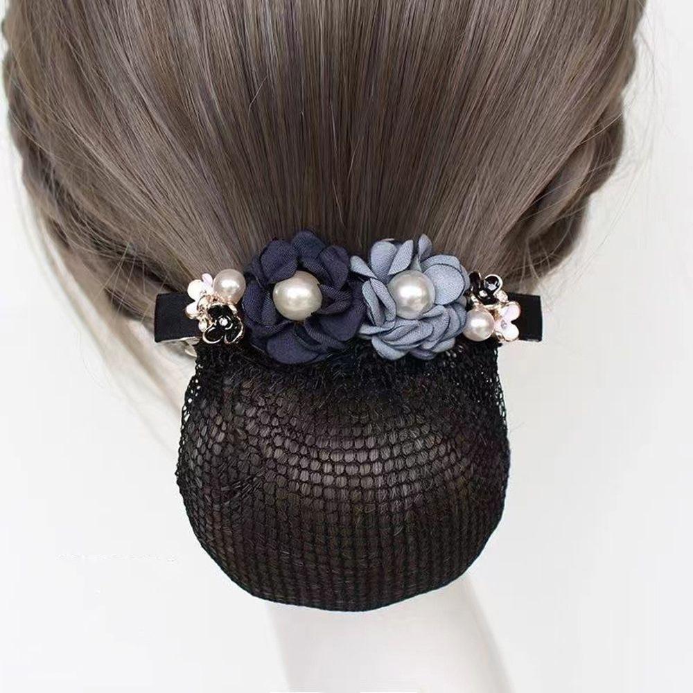 Simple Pearl Flower Cloth Headdress Hairnet Mesh Snood Korean Style Headwear Women Spring Clip