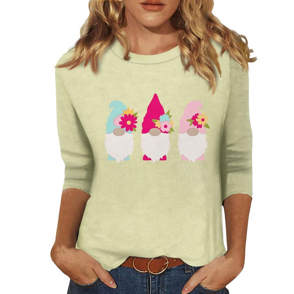 Женская мода повседневная три четверти рукава с принтом пайеток круглый вырез топ