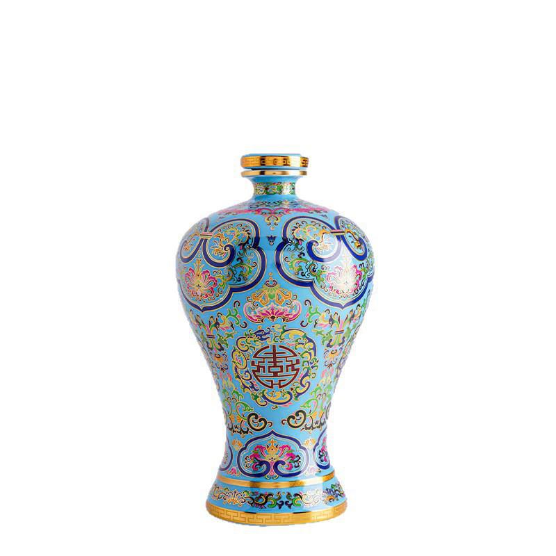 Изысканный орнамент-кувшин для вина с эмалью cloisonне в стиле «Фамиль Роуз», вместимостью 1 цзинь/5 цзиней